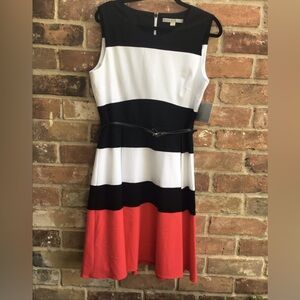 NWT Marc New York Elegant Black, White, and Red Striped Dress size 12